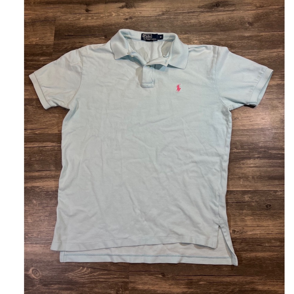 Polo Ralph Lauren Men's Light Blue Polo‎ Shirt Pink Pony Short Sleeve Size M